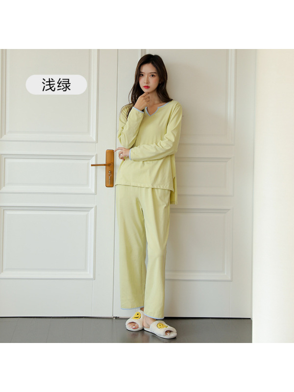 Jusen Shayu女士睡衣女全棉长袖感下摆开叉气质大码家居服春秋女