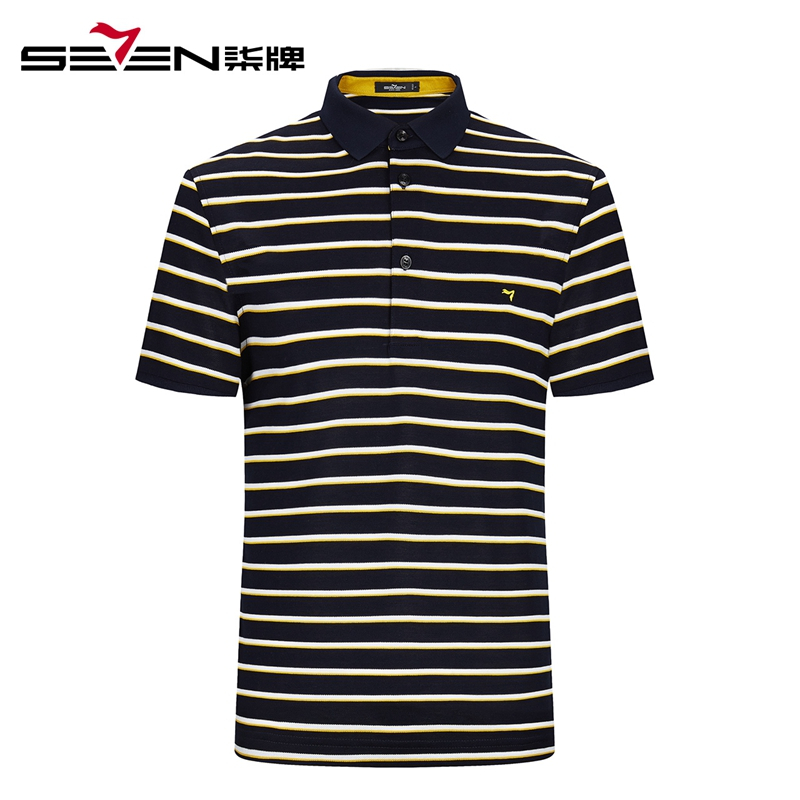 柒牌SEVEN男装短袖T恤商务polo衫中青年商务休闲条纹翻领短袖