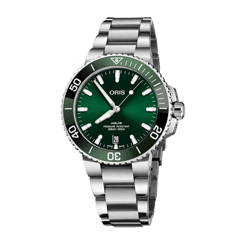 oris豪利时瑞士手表潜水系列aquisdate绿盘钢带日历自动机械男表