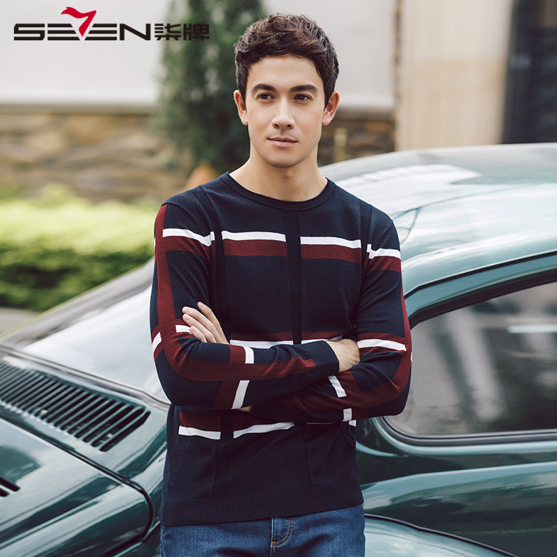 柒牌SEVEN男装羊毛衫秋季休闲百搭保暖圆领男装韩版棉毛衣