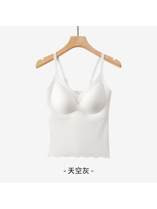 无痕带胸垫吊带背心女士夏季薄款内搭外穿白色长款打底杉美背上衣