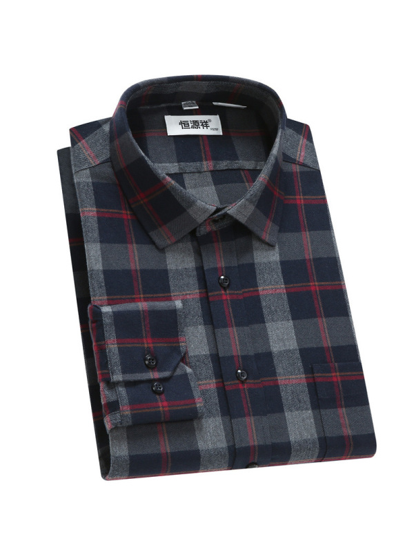 恒源祥男士长袖格子衬衫2019秋装新款商务休闲中年男士棉质衬衣
