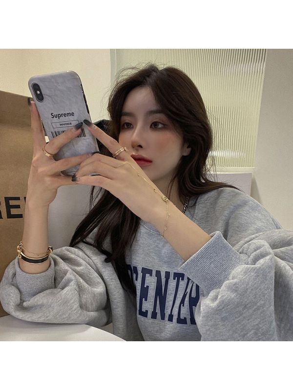 加绒圆领卫衣女冬季韩版女式休闲宽松上衣情侣装外套加厚T恤女装