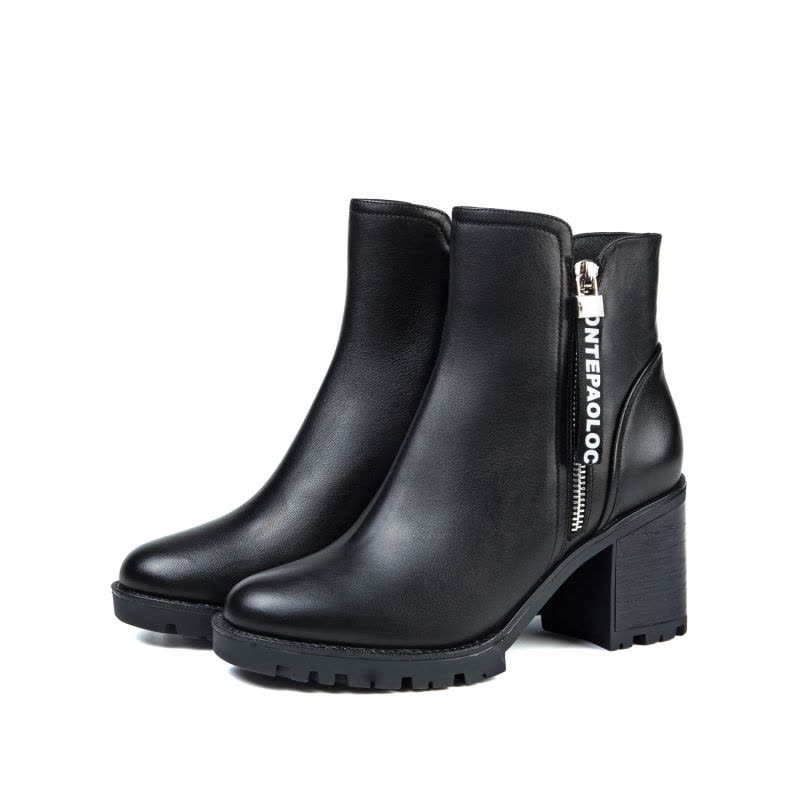 St&Sat/星期六冬季牛皮革圆头粗跟短靴女靴子SS74116541图片