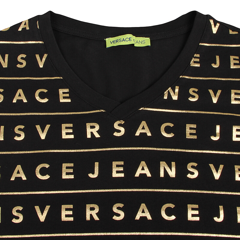 VERSACE 范思哲 奢侈品 男士黑色V领短袖T恤 B3GNA75436590899