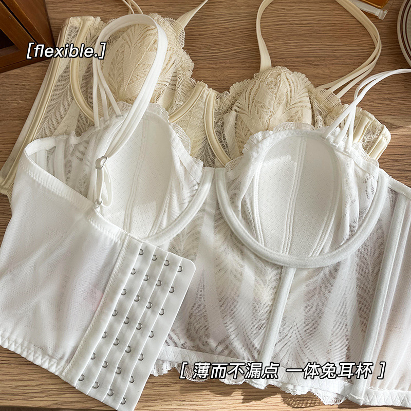 Ceba大胸鱼骨胸衣外穿蕾丝内衣女兔耳朵马甲文胸辣妹美背吊带背