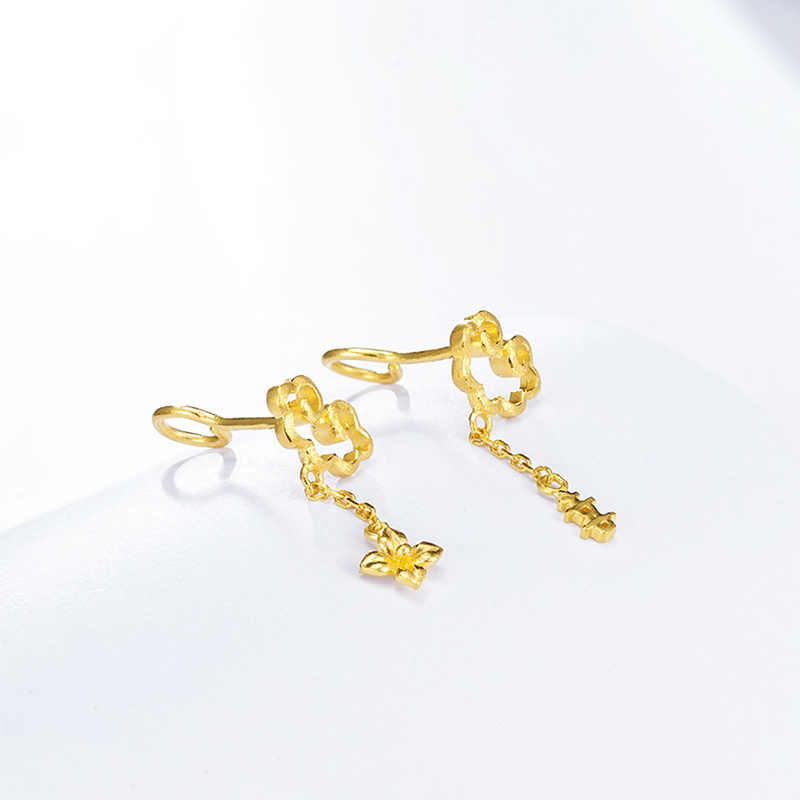 zhouliufu周六福珠宝精品足金祥云喜字耳坠女款黄金耳钉足金女士耳饰