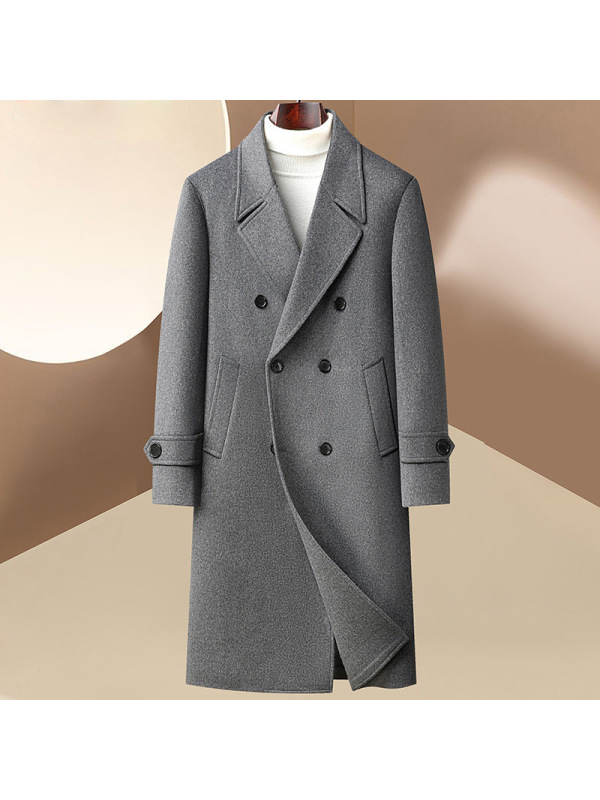 三排扣过膝盖羊毛大衣风衣秋冬新款宽松版男士毛呢大衣男潮流外套