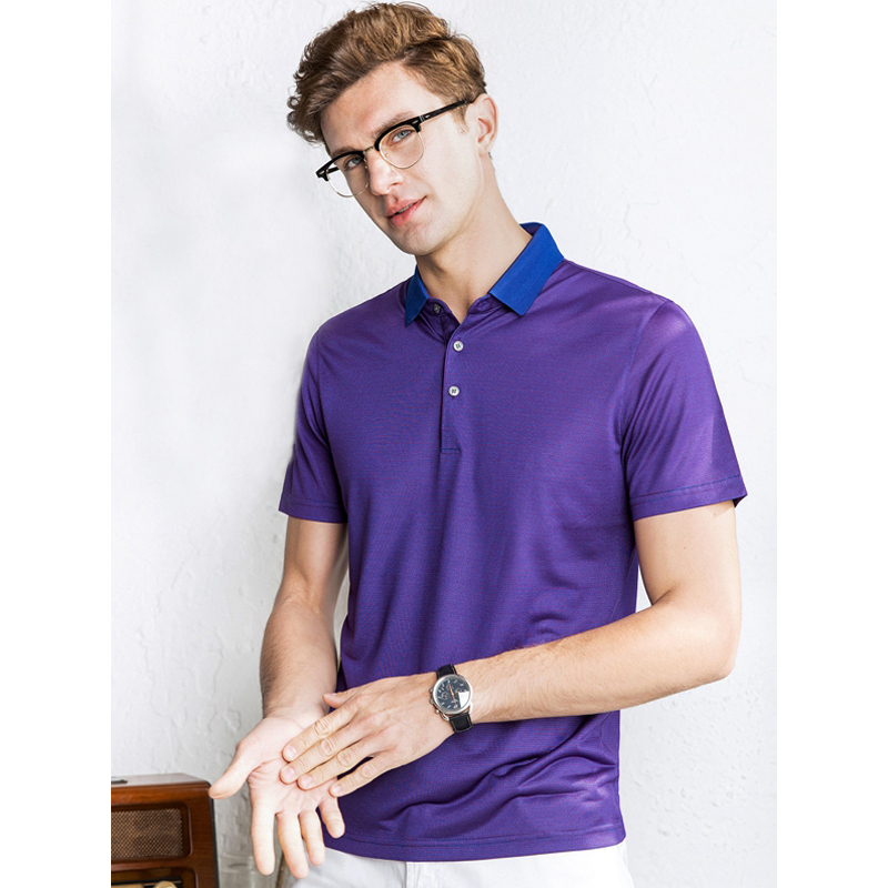 雅鹿男士短袖含桑蚕丝t恤男2019新款翻领纯色t恤衫青年polo衫