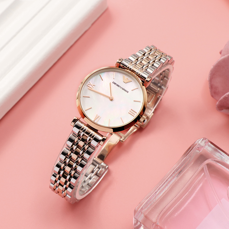 阿玛尼emporioarmani手表钢制表带时尚休闲简约石英表女士腕表ar1683