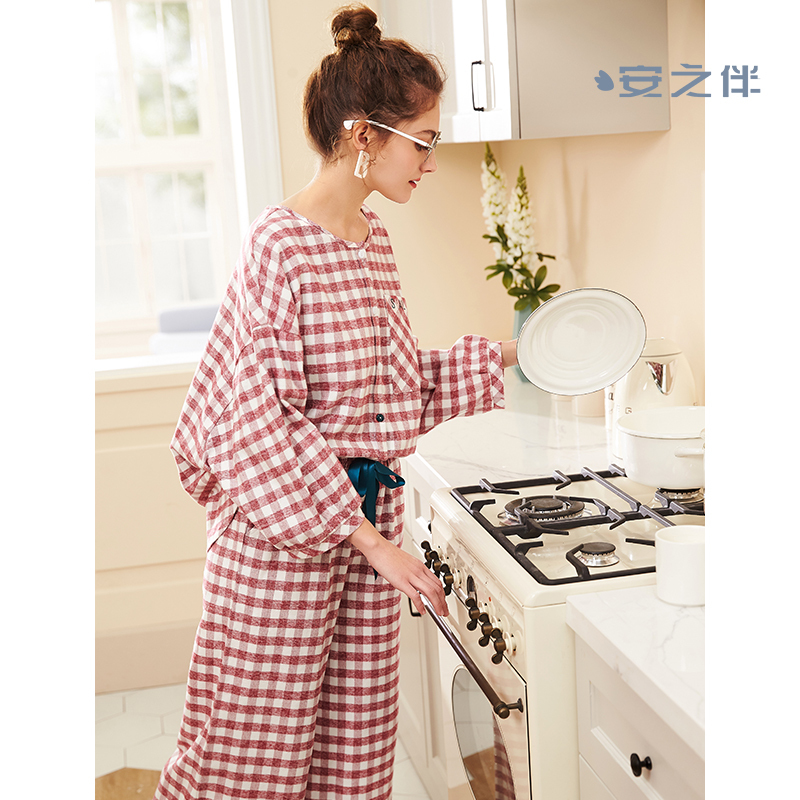 安之伴睡衣女春季圆领套装梭织家居服
