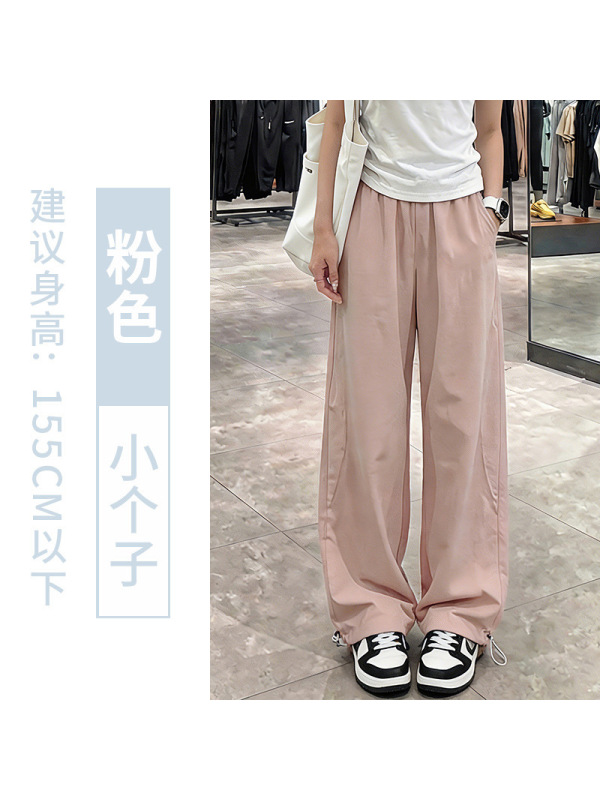 卡其色阔腿裤女夏薄款2026新款高腰宽松直筒运动裤冰丝速干工装裤