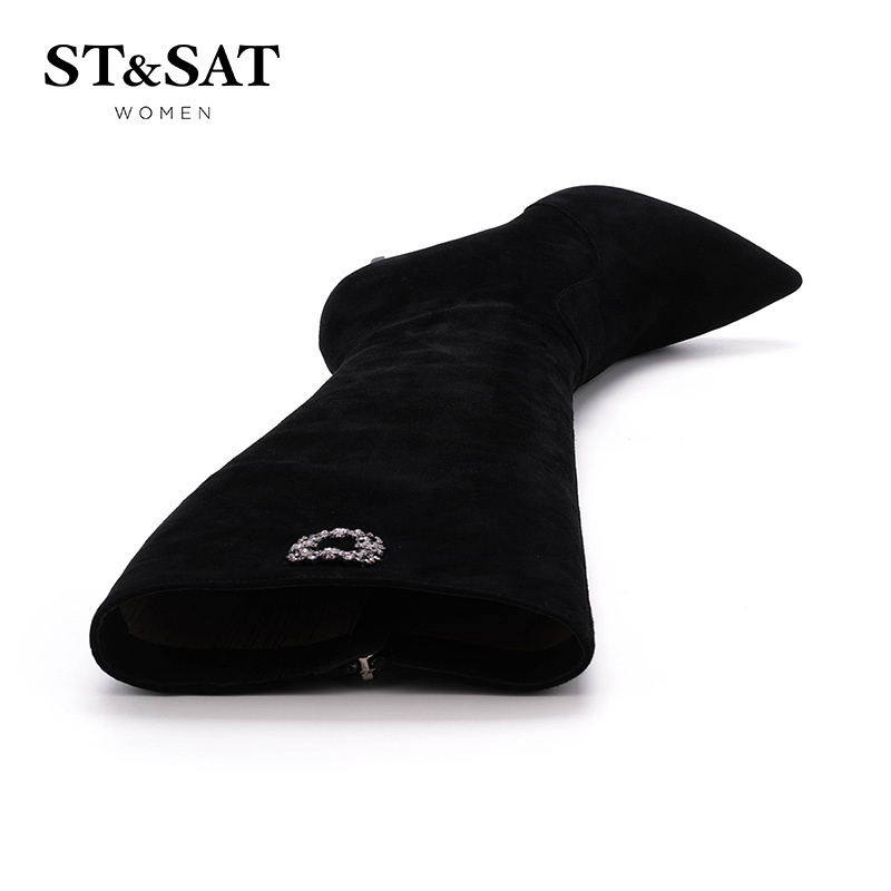 St&Sat/星期六冬款羊反绒尖头性感长靴女靴SS74117434