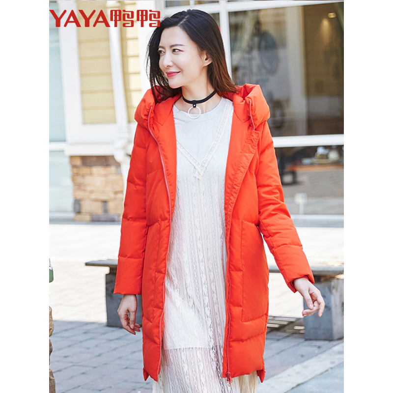 鸭鸭 秋冬新款女装潮连帽羽绒服女中长款加厚时尚外套B-57234
