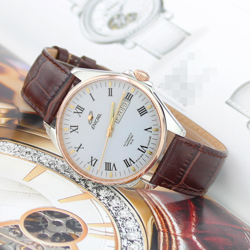 英纳格enicar蓝牌系列时尚简约休闲商务皮带自动机械男士手表16850355