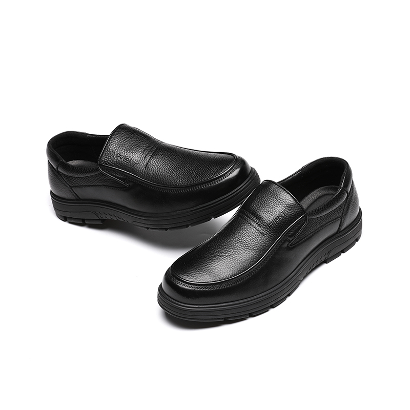 红蜻蜓舒适男软皮老年鞋男真皮厚底爷爷防滑爸爸皮鞋秋季休闲套脚