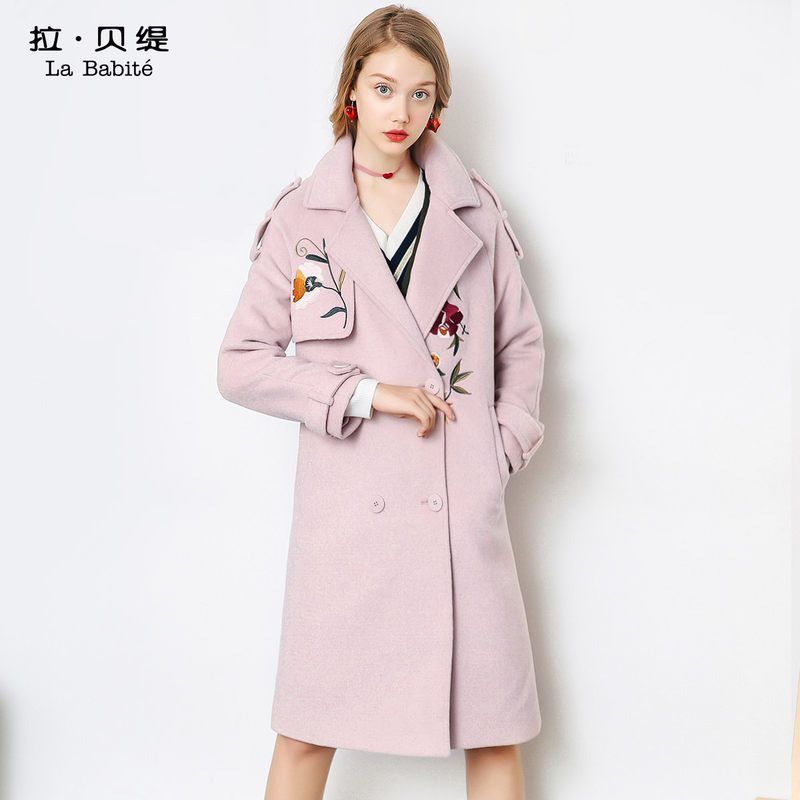 拉贝缇茧型毛呢外套女中长款秋季韩版翻领羊毛呢大衣加厚60006224