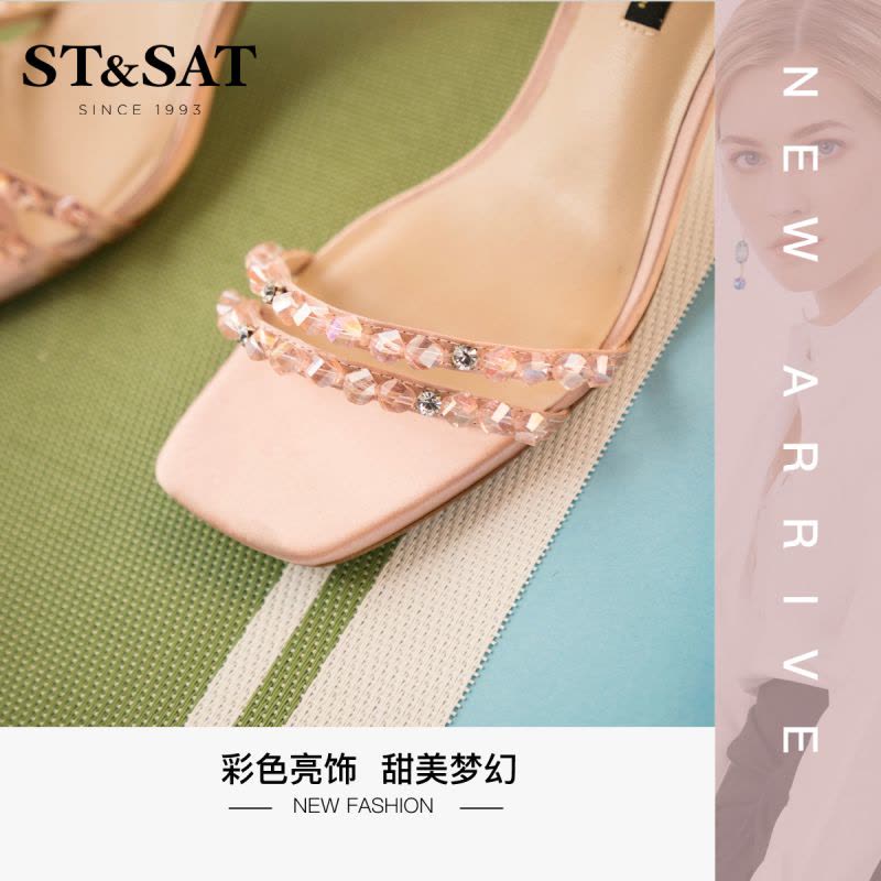 St&Sat/星期六高跟夏季新款一字带中后空露趾女凉鞋SS02115154图片
