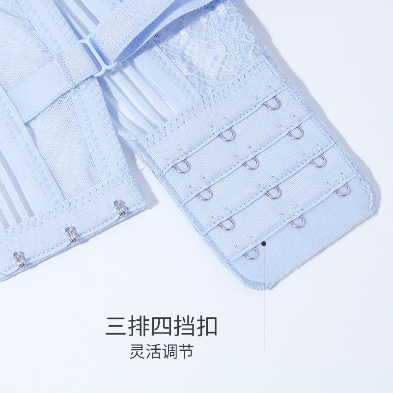 润微bralette超薄三角杯无钢圈文胸女法式蕾丝性感内衣套装 夏季蔚蓝