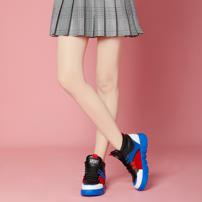 图思龙女生秋冬撞色休闲短靴女鞋高帮女靴
