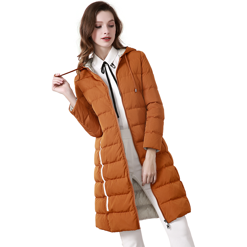 晚白 冬季新款简约通勤大衣女纯色百搭中长款韩版气质羽绒服