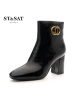 星期六(ST&SAT)冬季专柜同款金属装饰高跟粗跟时尚短靴女SS84116069