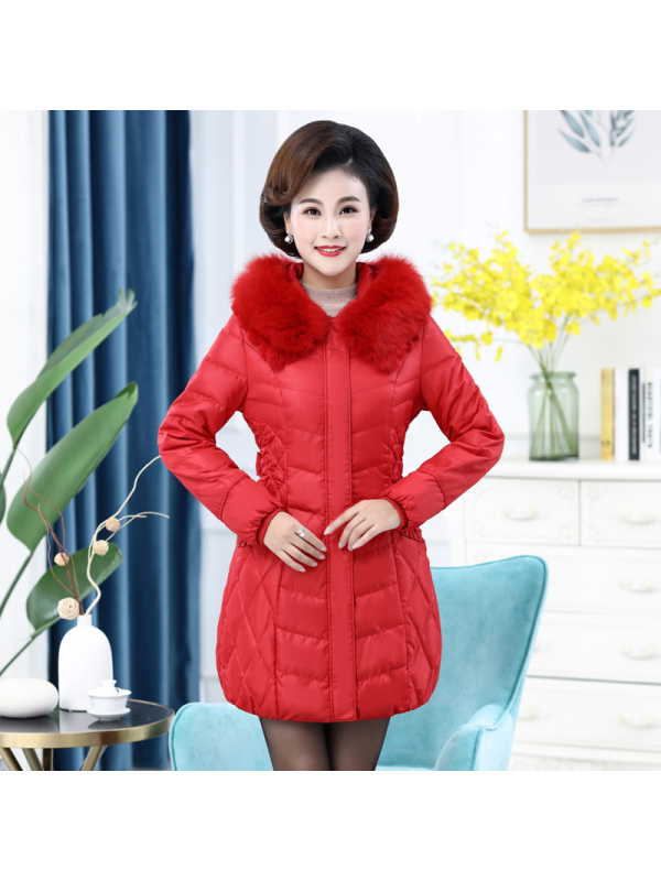 雪暖羽绒服女中长款狐狸毛连帽羽绒服女新款韩版修身大码冬季羽绒外套