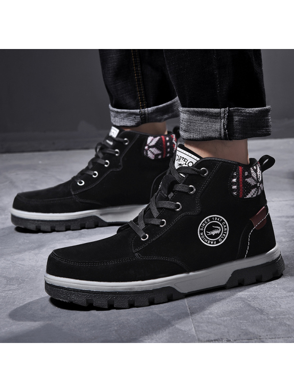 卡帝乐鳄鱼男靴 复古休闲鞋男士户外工装短靴保暖耐磨防滑中高帮靴子男
