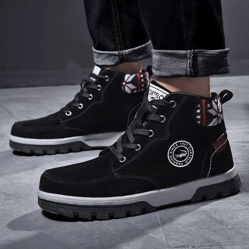 卡帝乐鳄鱼男靴 复古休闲鞋男士户外工装短靴保暖耐磨防滑中高帮靴子男图片