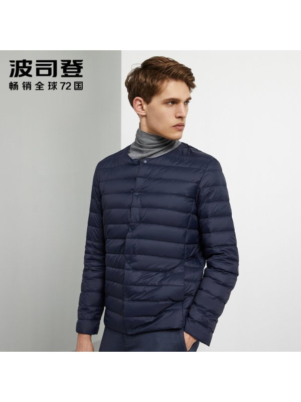 波司登男士2019秋冬羽绒服V领短款中老年男装内恤
