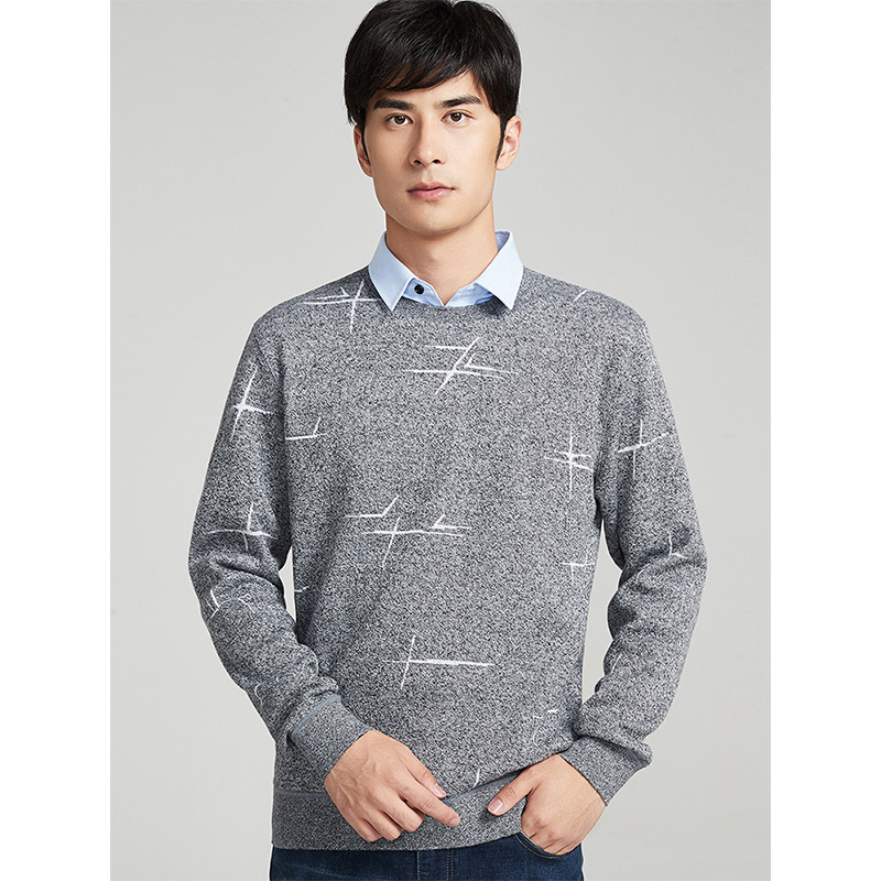 红豆相思鸟国民男装秋冬针织衫衬衫领假两件套头线衣保暖毛衫男圆领