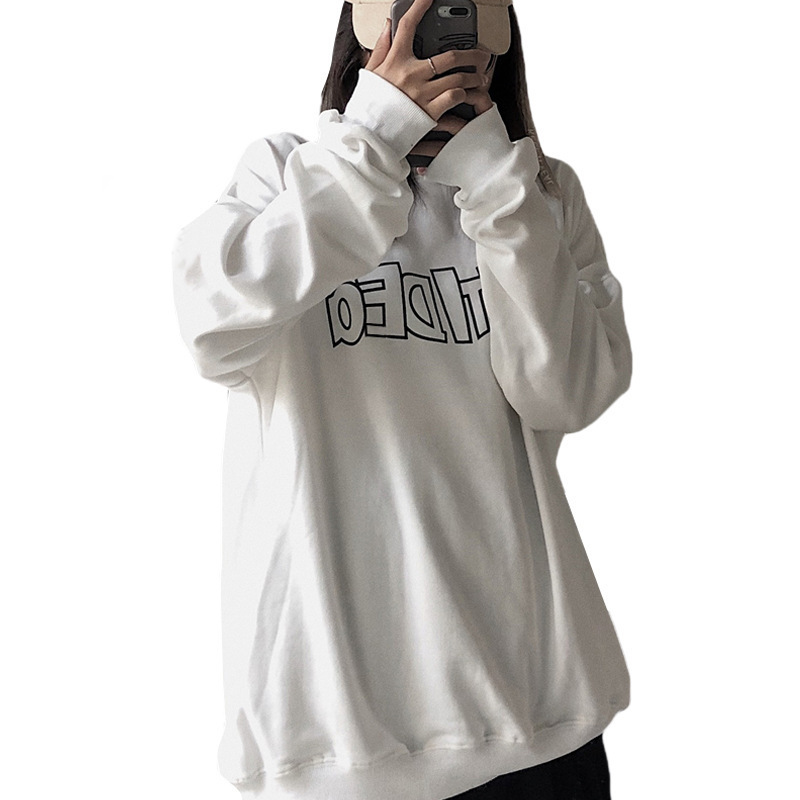 秋季新款宽松字母印花圆领长袖卫衣女学生薄款外套衣服女