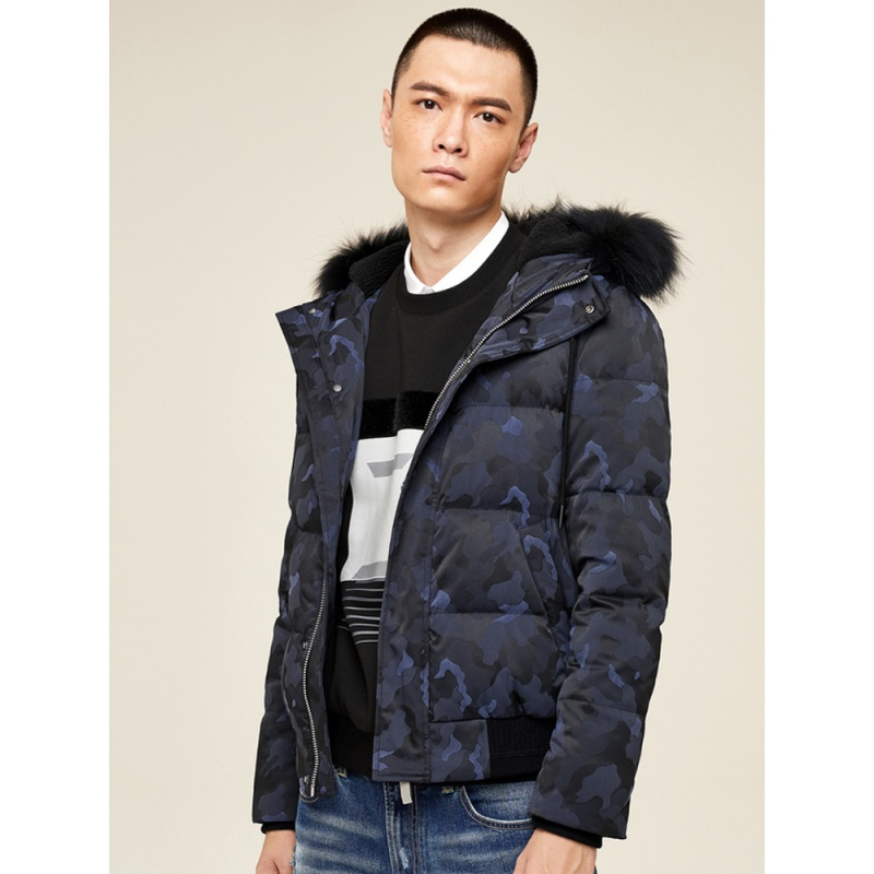 gxg男装冬季男士时尚花色加厚保暖短款连帽羽绒服男1