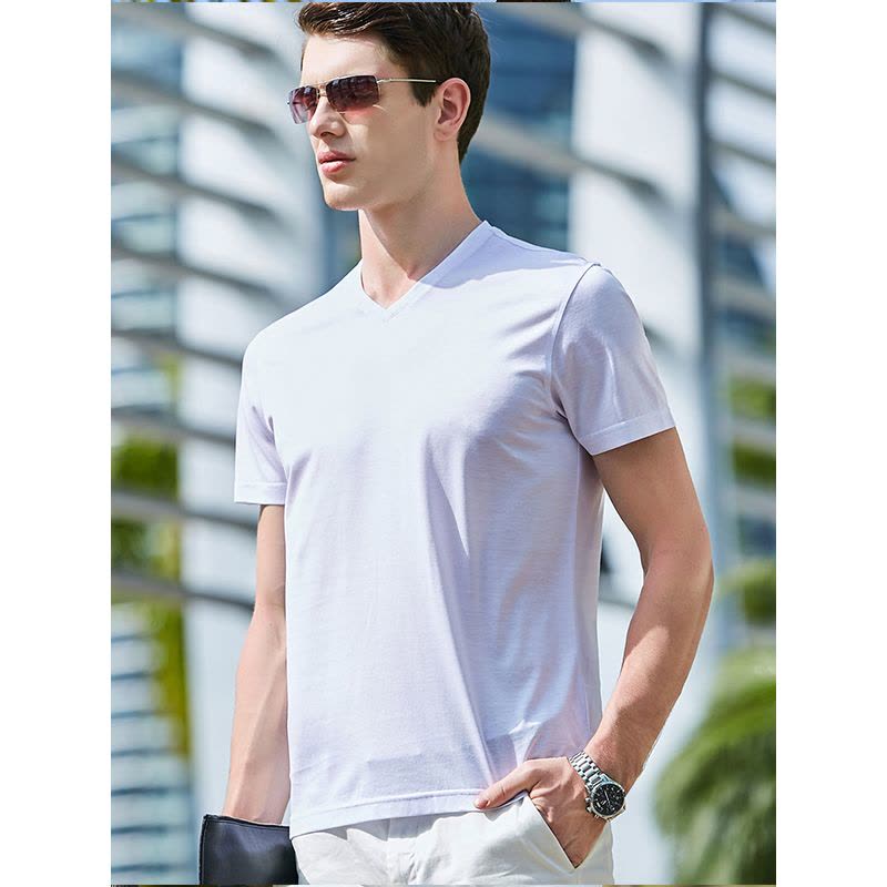 JOW 桑蚕丝正品真丝短袖V领T恤图片