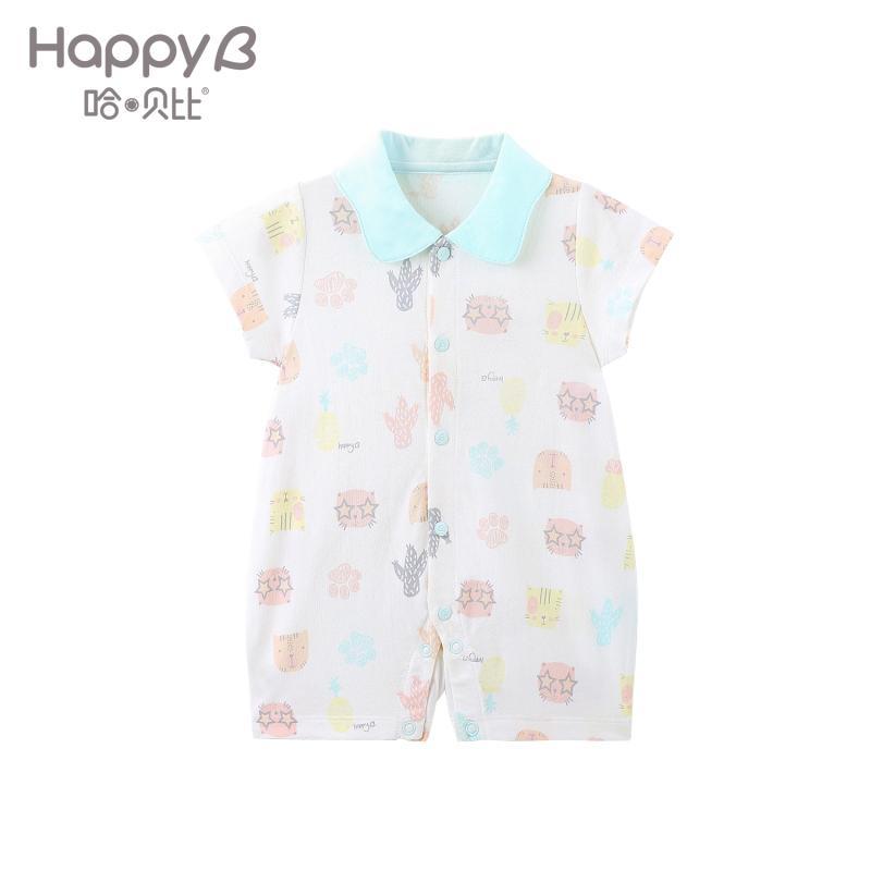 哈贝比（happyB）2018新婴儿连体衣短袖纯棉哈衣新生儿女宝宝翻领衣服夏季薄款爬服