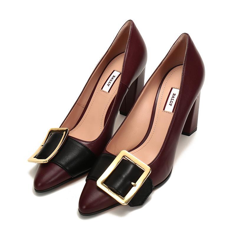 BALLY 巴利 女士 皮质尖头粗跟高跟鞋 JACQUELINE 85