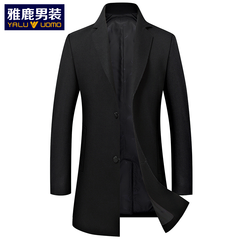 雅鹿男装冬季新款毛呢大衣简约修身男士风衣商务休闲外套 S52EQDA18601
