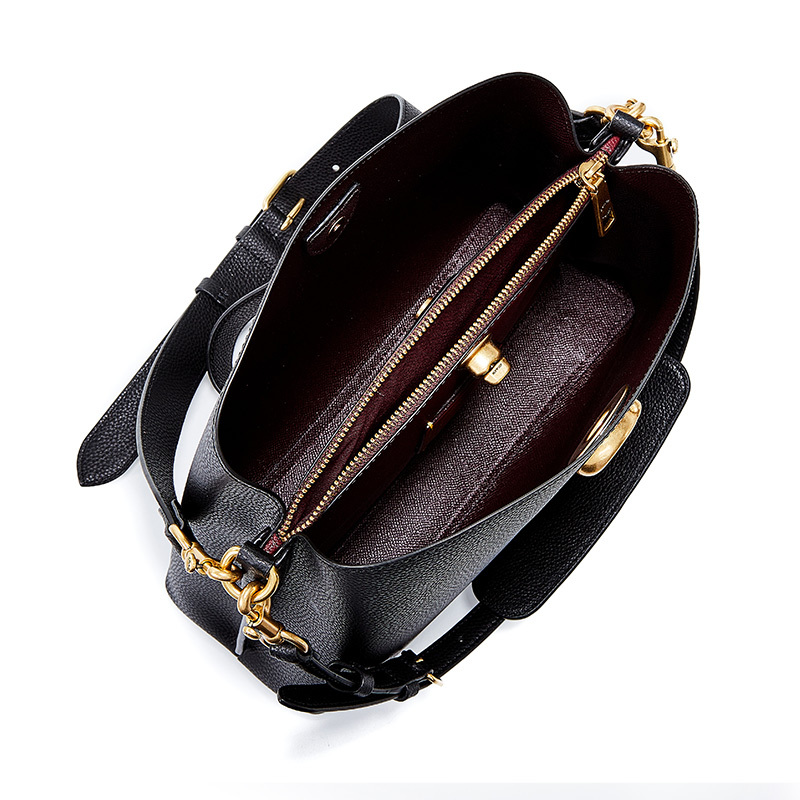 蔻驰coach奢侈品女士专柜款willow系列黑色牛皮革手提单肩斜挎包水桶