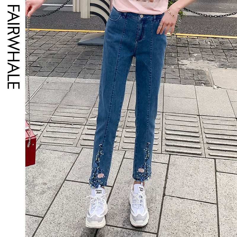 马克华菲女装2020年夏新款高腰牛仔裤女直筒宽松显瘦百搭chic裤子