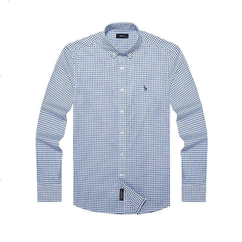 哈吉斯hazzys春秋新款衬衫男时尚简约格子长袖衬衫