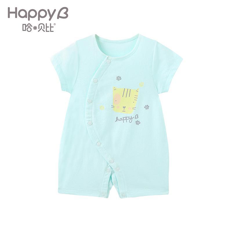 哈贝比（happyB）2018新新生儿衣服男女宝宝夏装外出服0-18纯棉婴儿连体衣短袖哈衣
