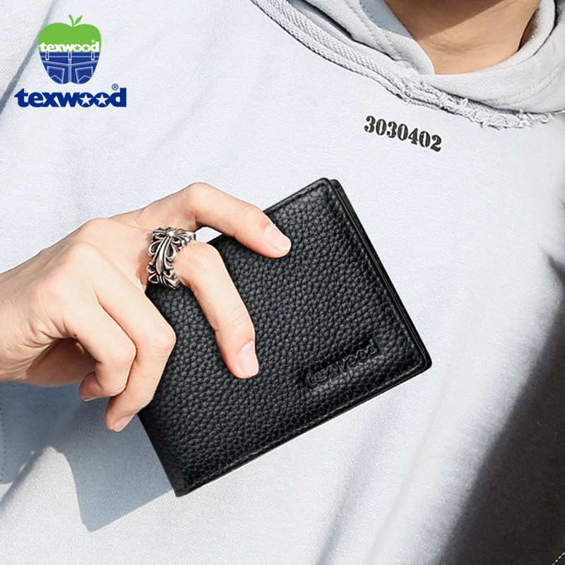 texwood萍果牌 卡包男真皮钱包多卡位短款时尚男士钱夹头层牛皮驾驶证位卡套青年柔软皮夹子