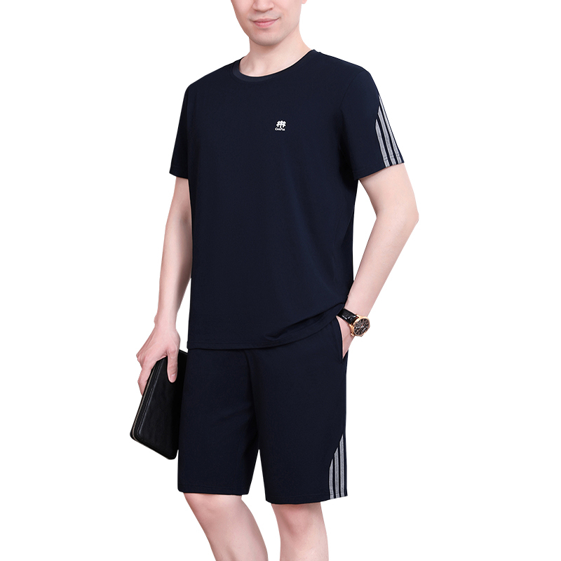 木林森爸爸夏装运动套装休闲时尚中年男士短袖中老年50岁薄两件套