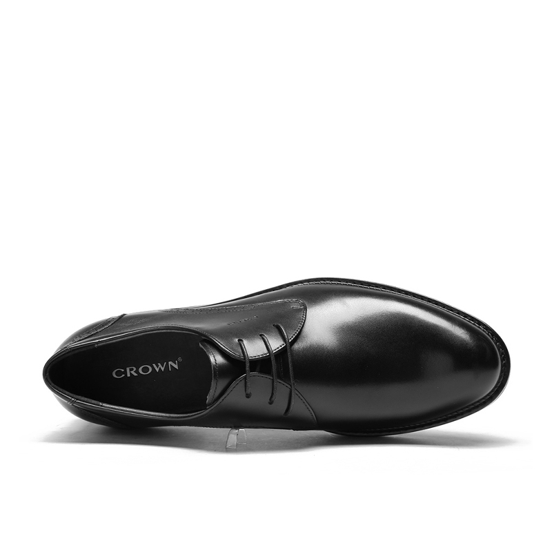 crown头层牛皮圆头男婚鞋系带商务正装鞋德比鞋男英伦男鞋男士皮鞋