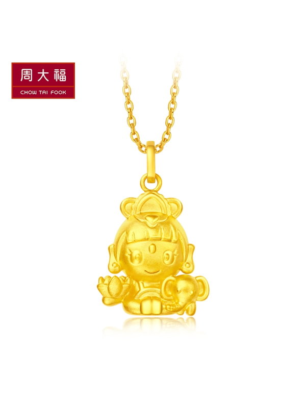 周大福生肖龙蛇普贤菩萨足金黄金坠R19885
