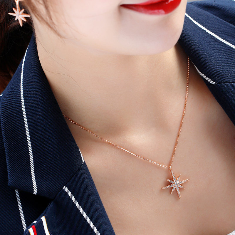 apmmonaco粉金色双流星项链女锁骨链毛衣链礼物送女友rc3351ox