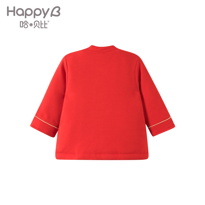 哈贝比（happyB）婴儿衣服宝宝夹棉新年装红色喜庆中国风唐装汉服上衣厚外套