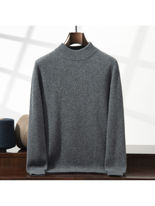 七针双股纱加厚平面双层领山羊绒衫男士半高领纯色针织羊毛衫毛衣