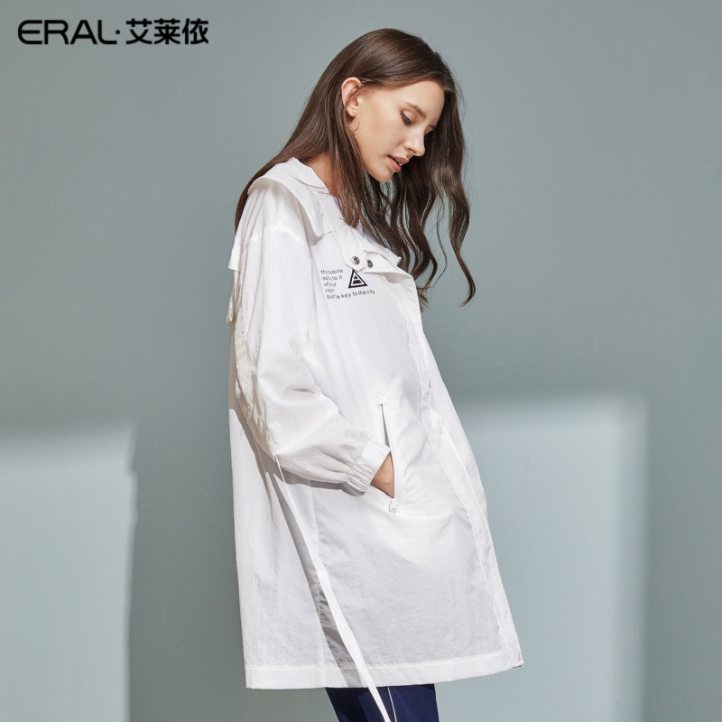 艾莱依2019秋季新款外套个性泡泡袖上衣女中长款601814062