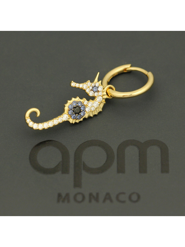 apmmonaco幸运海马耳环女士单只气质长款耳坠个性耳钉法式925银耳饰